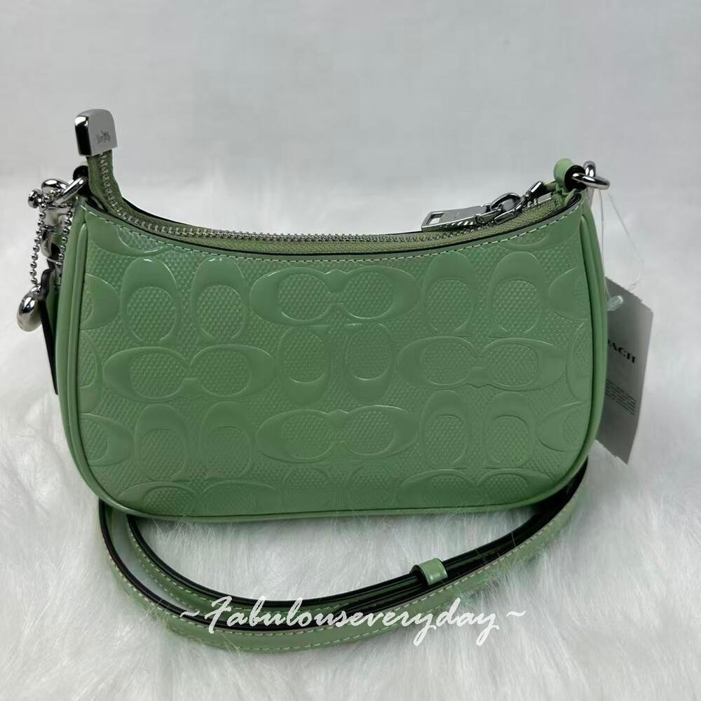 Coach Teri Mini Crossbody Bag Signature Leather Heart Charm Pale Green CCZ29 NWT - Picture 4 of 8